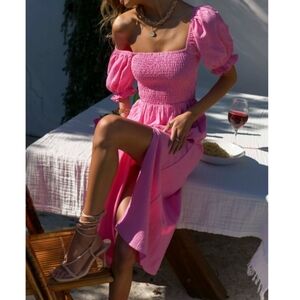 Seven Wonders | Brinley Cotton Slit Midi Dress Pink Flamingo Womens 10